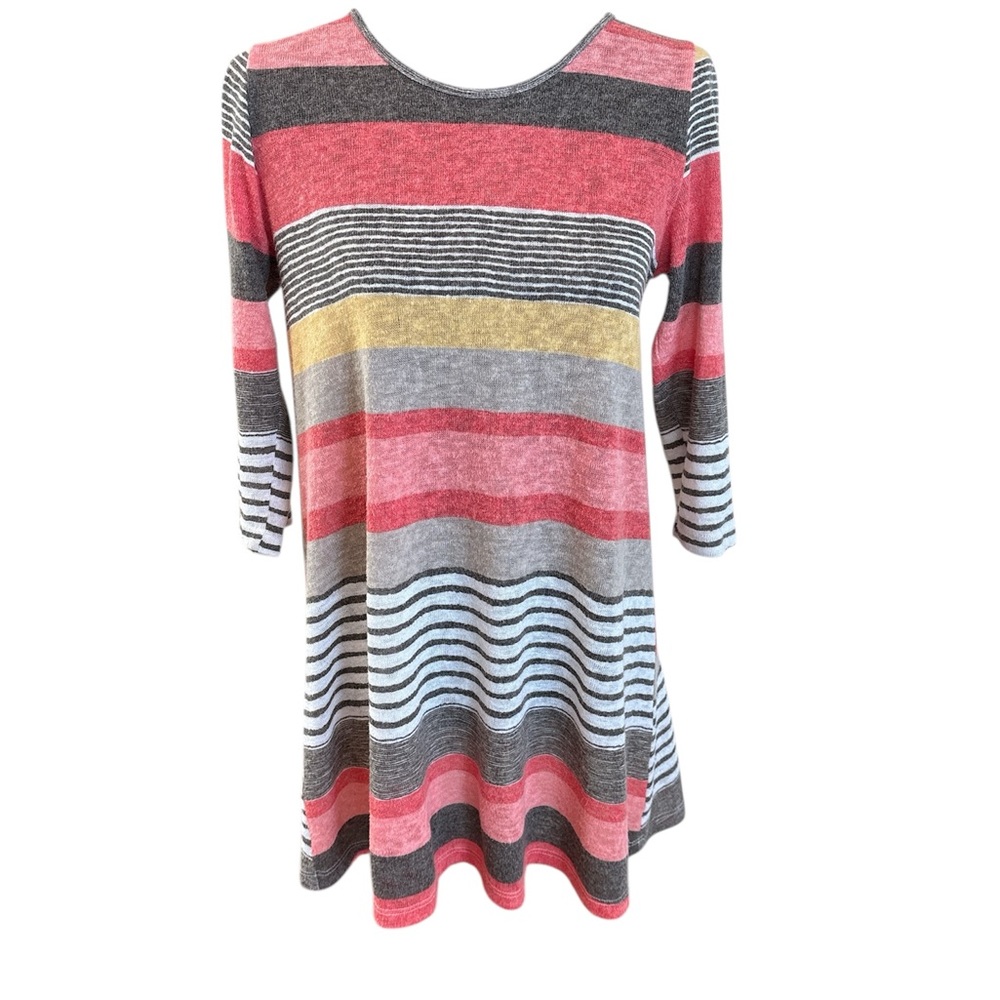 Comfy USA Striped Multicolor 3/4 Sleeve Top